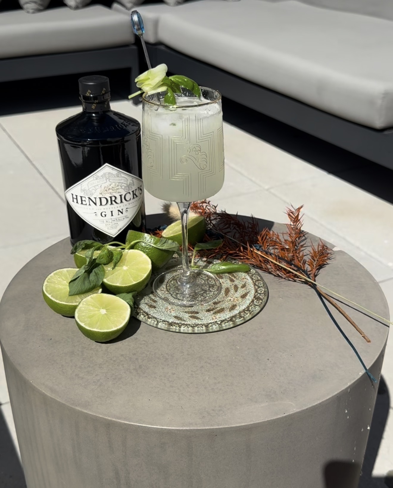 Hendrick's gin cocktail with lime and herbs