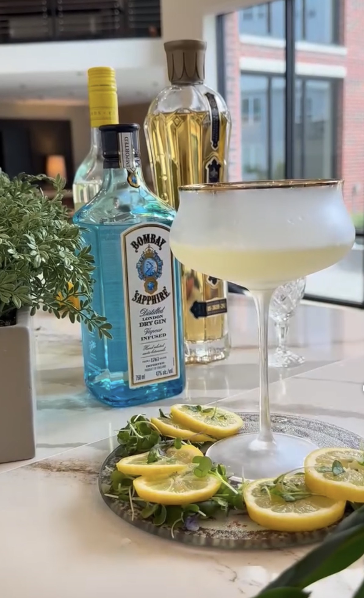 A luxury lemon gin cocktail with fresh garnish